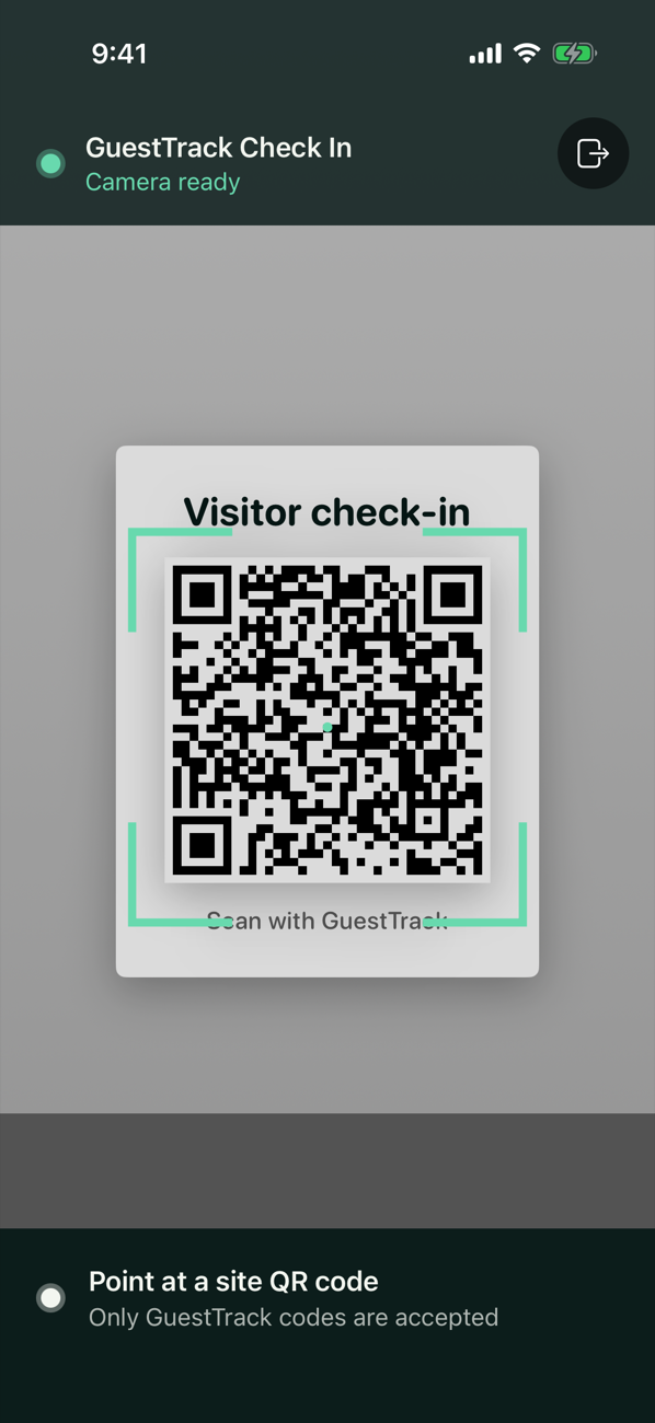 The GuestTrack Check In app scanning a site QR code
