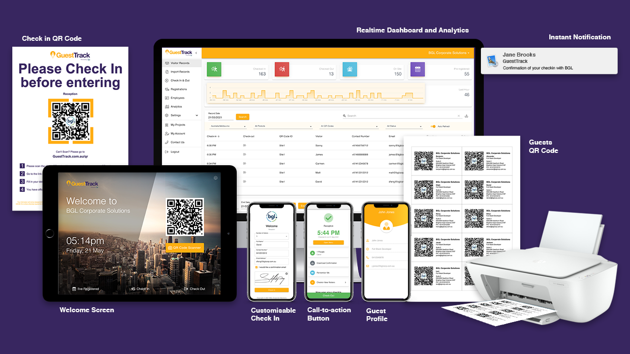 GuestTrack visitor management app on mobile and tablet