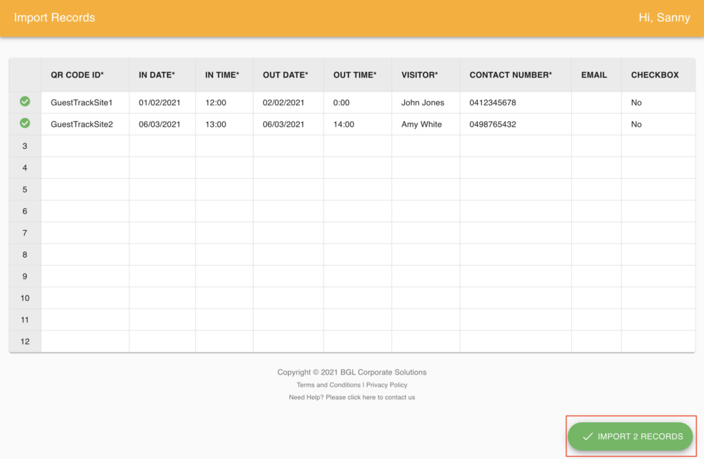 Import Records button
