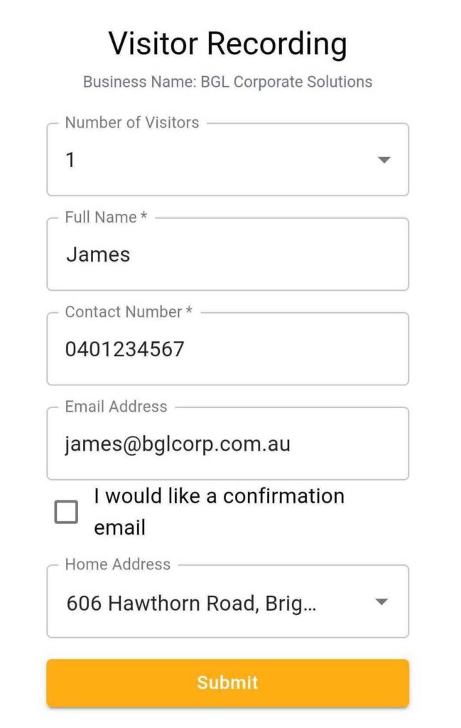 Auto-filled visitor form