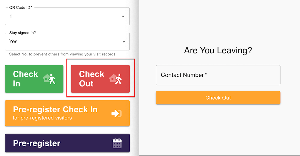 Check In visitor form